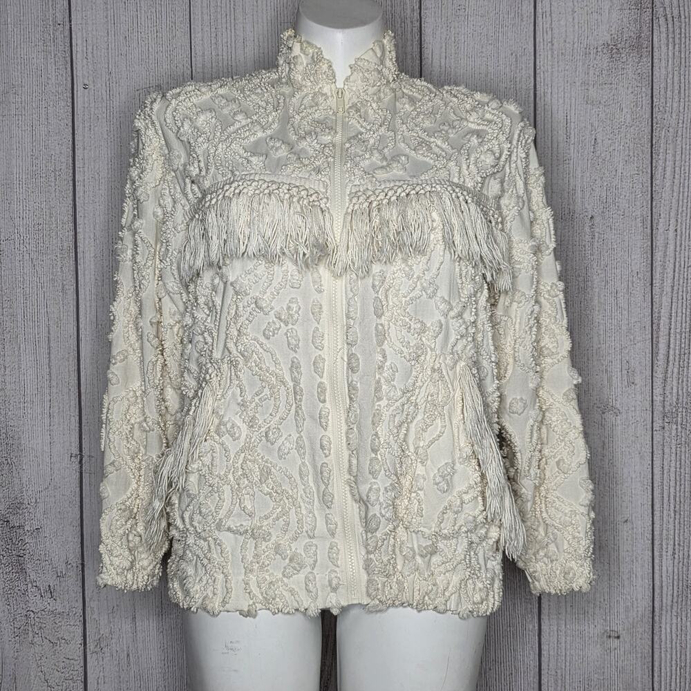 VTG Chenille Fringe Zip Jacket – Upcycled Western Boho Statement Piece, sz Large